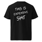 Czarna koszulka t-shirt z dużym białym napisem THIS IS EXPENSIVE SHIT na plecach, bawełna organiczna premium.
