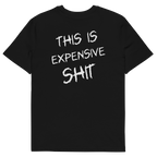 Czarna koszulka t-shirt z dużym białym napisem THIS IS EXPENSIVE SHIT na plecach, bawełna organiczna premium.